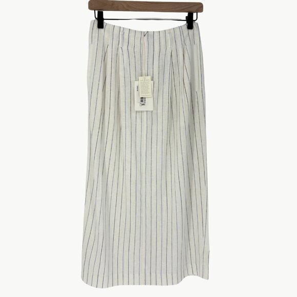 NWT THE GREAT. Women's Pleated Column Mid Rise Skirt | Sz 25 | Cream Pinstripe - Picture 2 of 11